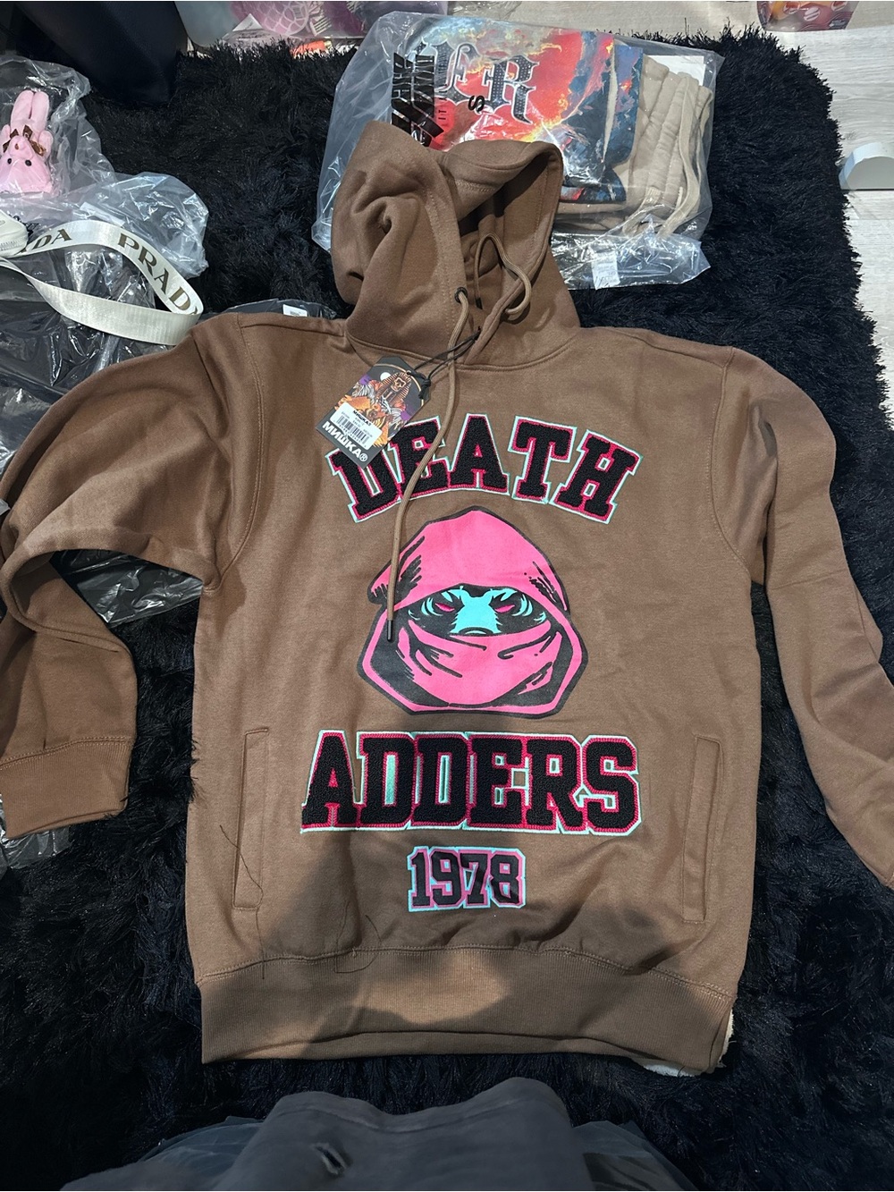 Brown Crewneck Sweatshirt with Pink Graphic - Death Adders